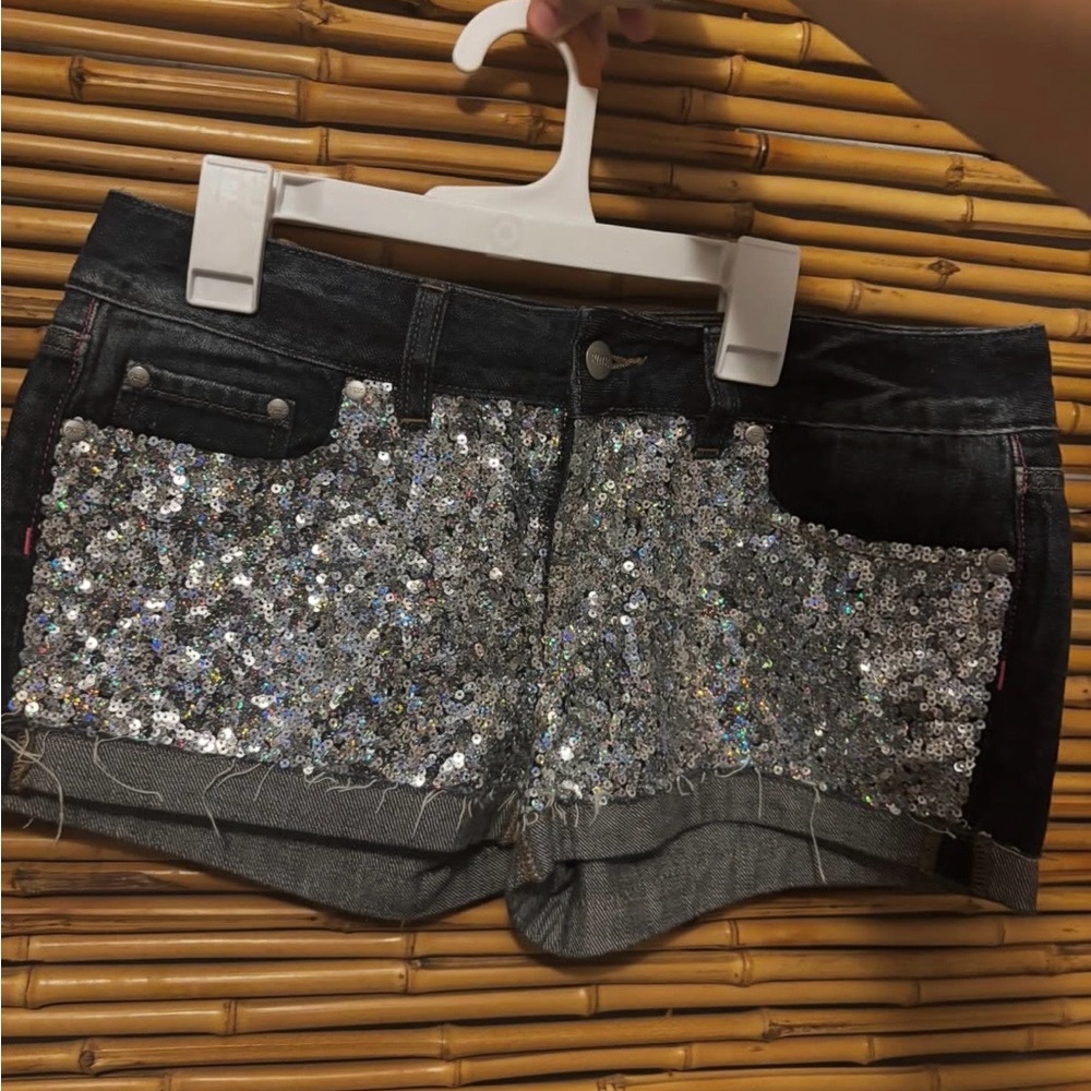 PINK Victoria's Secret Silver Sequin Denim Shorts